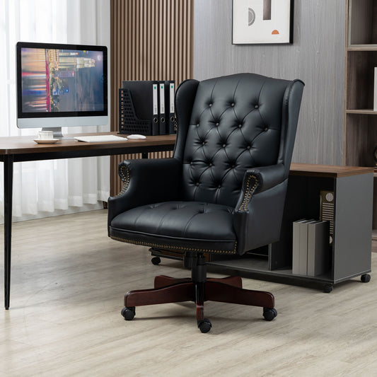 Executive Office Chair Comfortable Desk Chair - Ergonomic Design - Thick Padded Seat and Backrest - PU Leather Desk Chair with Smooth Glide Caster Wheels, 1 Pack Black