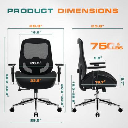 Black Mesh Office Chair - Adjustable Lumbar Support