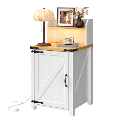 White Farmhouse Nightstand with Charging Station - 18 Inch