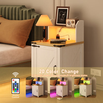White Farmhouse Nightstand with Charging Station - 18 Inch