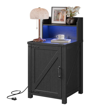 Farmhouse Nightstand with Charging Station - Black Particle Board