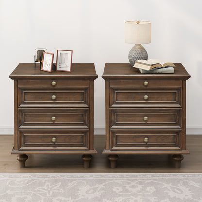 Walnut Brown Ash Nightstand - 4 Drawers, MDF Metal for Bedroom
