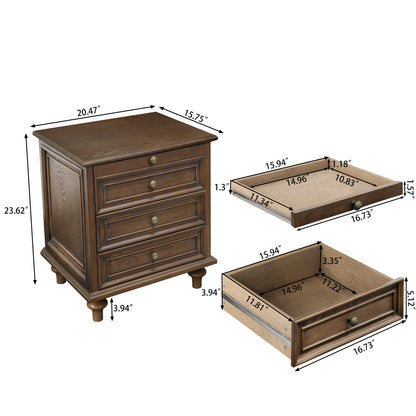 Walnut Brown Ash Nightstand - 4 Drawers, MDF Metal for Bedroom