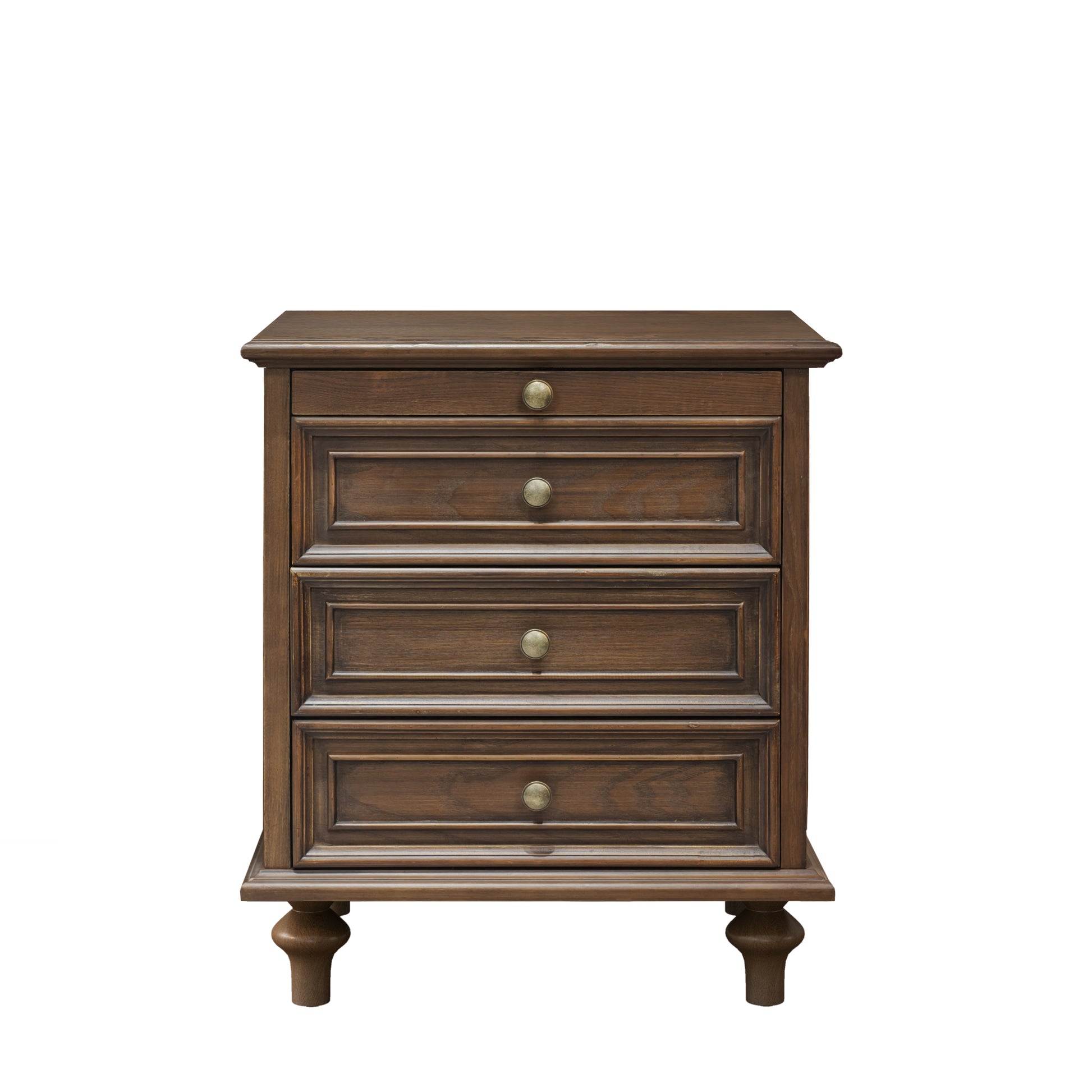 Walnut Brown Ash Nightstand - 4 Drawers, MDF Metal for Bedroom