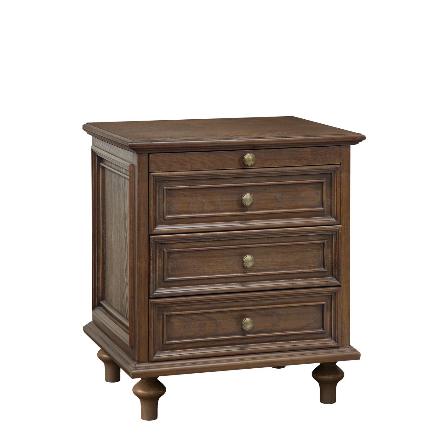 Walnut Brown Ash Nightstand - 4 Drawers, MDF Metal for Bedroom