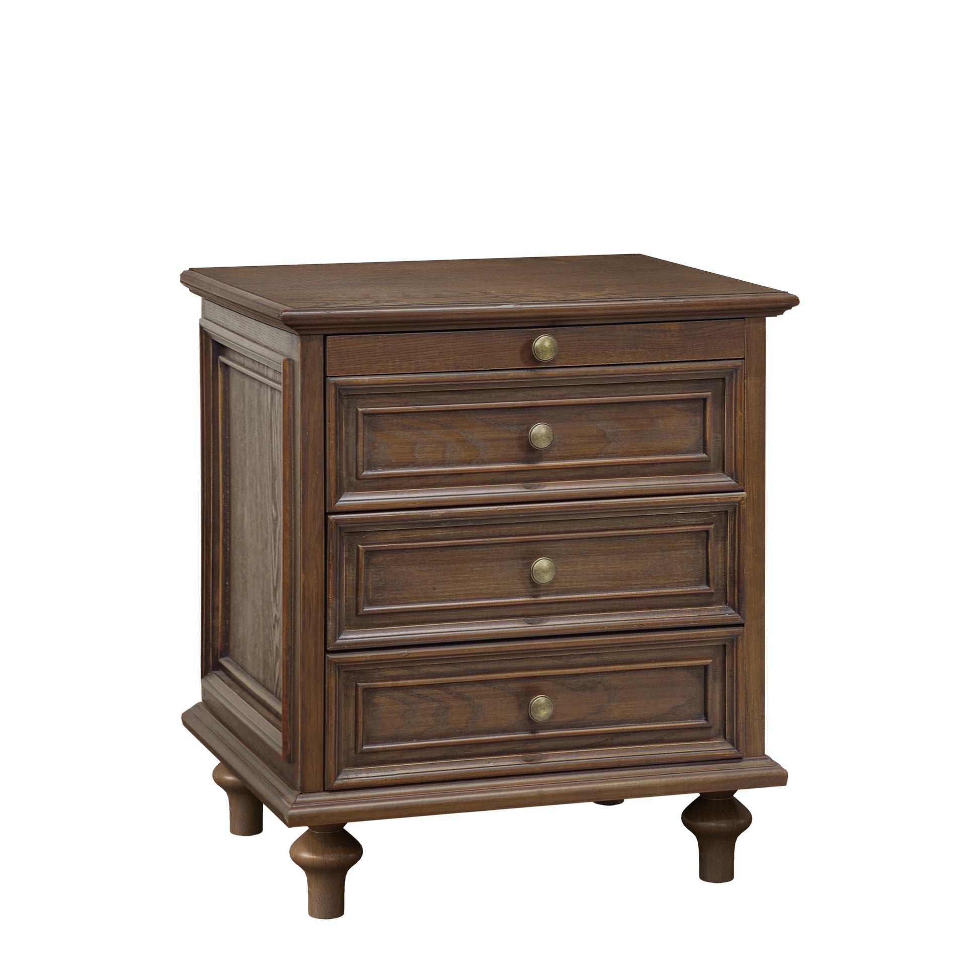 Walnut Brown Ash Nightstand - 4 Drawers, MDF Metal for Bedroom