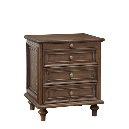 Walnut Brown Ash Nightstand - 4 Drawers, MDF Metal for Bedroom
