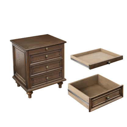 Walnut Brown Ash Nightstand - 4 Drawers, MDF Metal for Bedroom