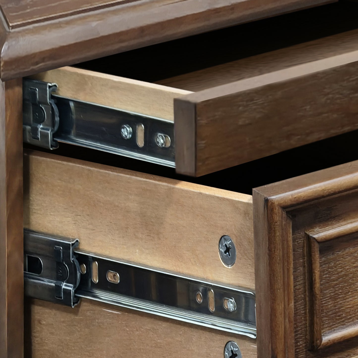 Walnut Brown Ash Nightstand - 4 Drawers, MDF Metal for Bedroom