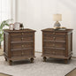Farmhouse Nightstands Set of 2 with 4 Drawer,Wood Storage End Table with Hidden Pull-Out Shelf, Large Side Table with 4 Solid Wood Feet and Metal Handle,Easy Assembly,Walnut Brown