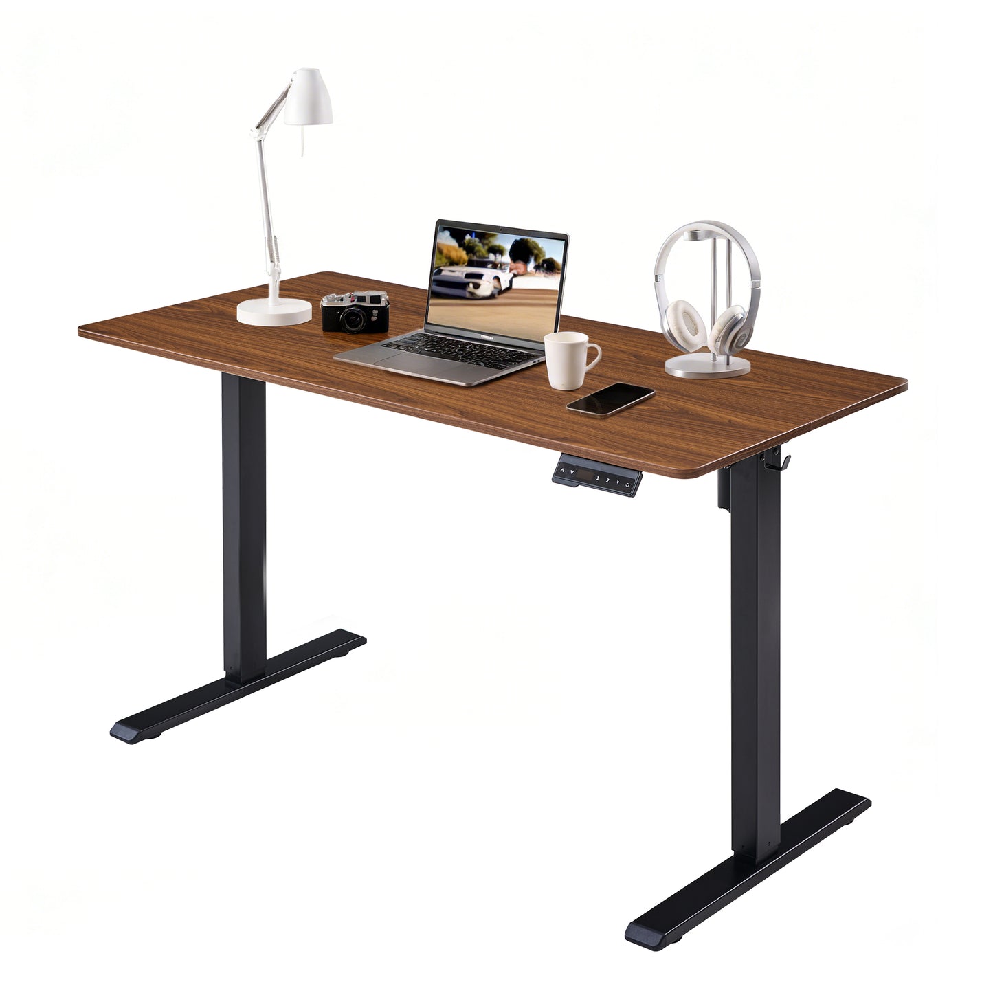 Electric Standing Desk, Adjustable Height Stand up Desk, 24x48 Inches Sit Stand Home Office Desk, Frame/Mahogany Top,Dark Walnut