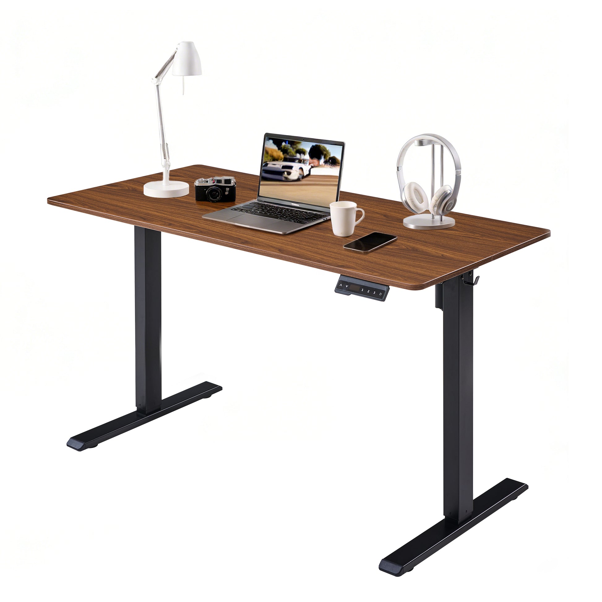 Electric Standing Desk, Adjustable Height Stand up Desk, 24x48 Inches Sit Stand Home Office Desk, Frame/Mahogany Top,Dark Walnut