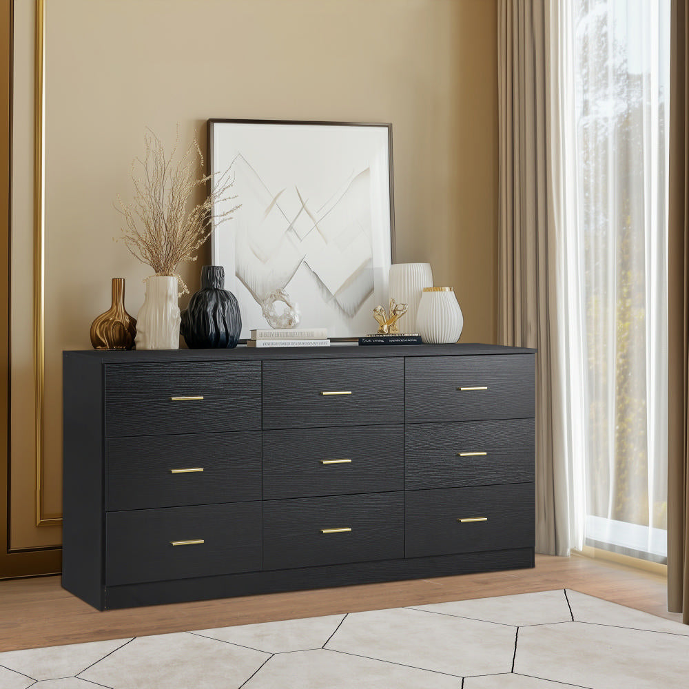 Black 9-Drawer Dresser - Bedroom Storage Chest