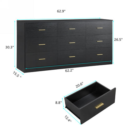 Black 9-Drawer Dresser - Bedroom Storage Chest
