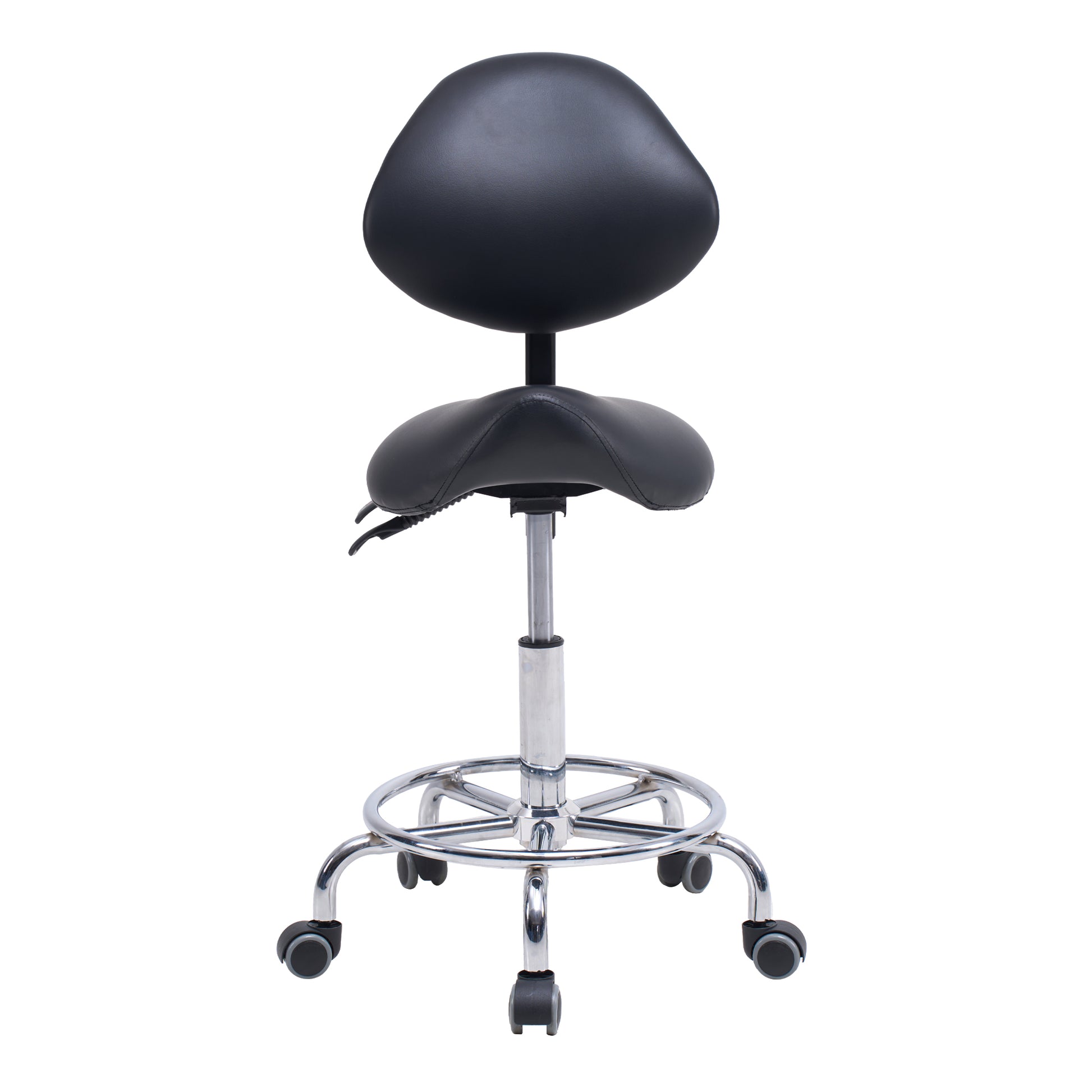 Ergonomic Black PU Saddle Office Chair with Wheels & Adjustable Height