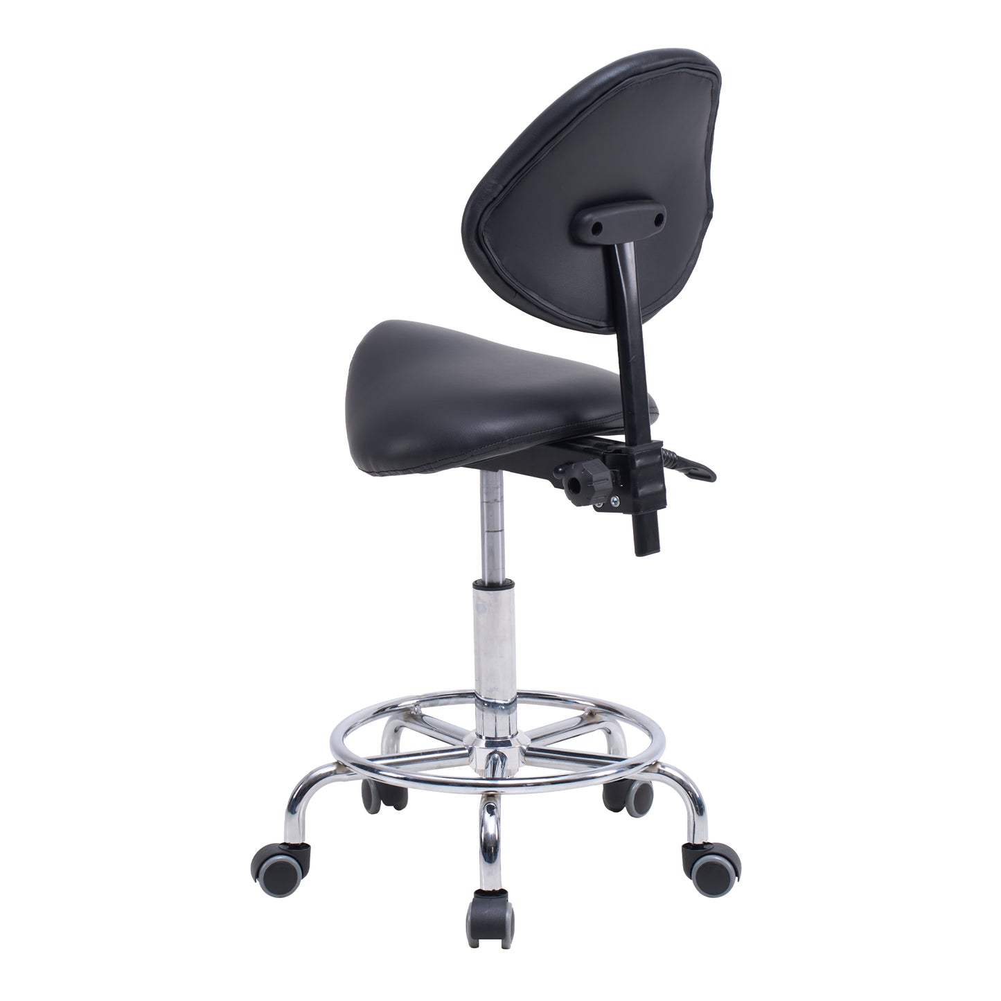 Ergonomic Black PU Saddle Office Chair with Wheels & Adjustable Height