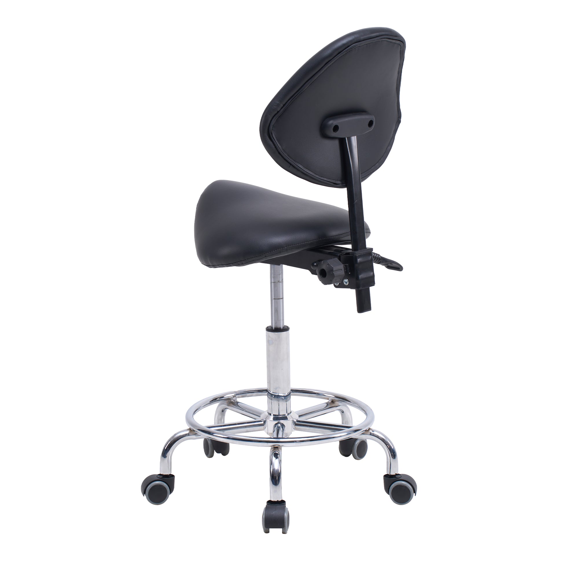Ergonomic Black PU Saddle Office Chair with Wheels & Adjustable Height