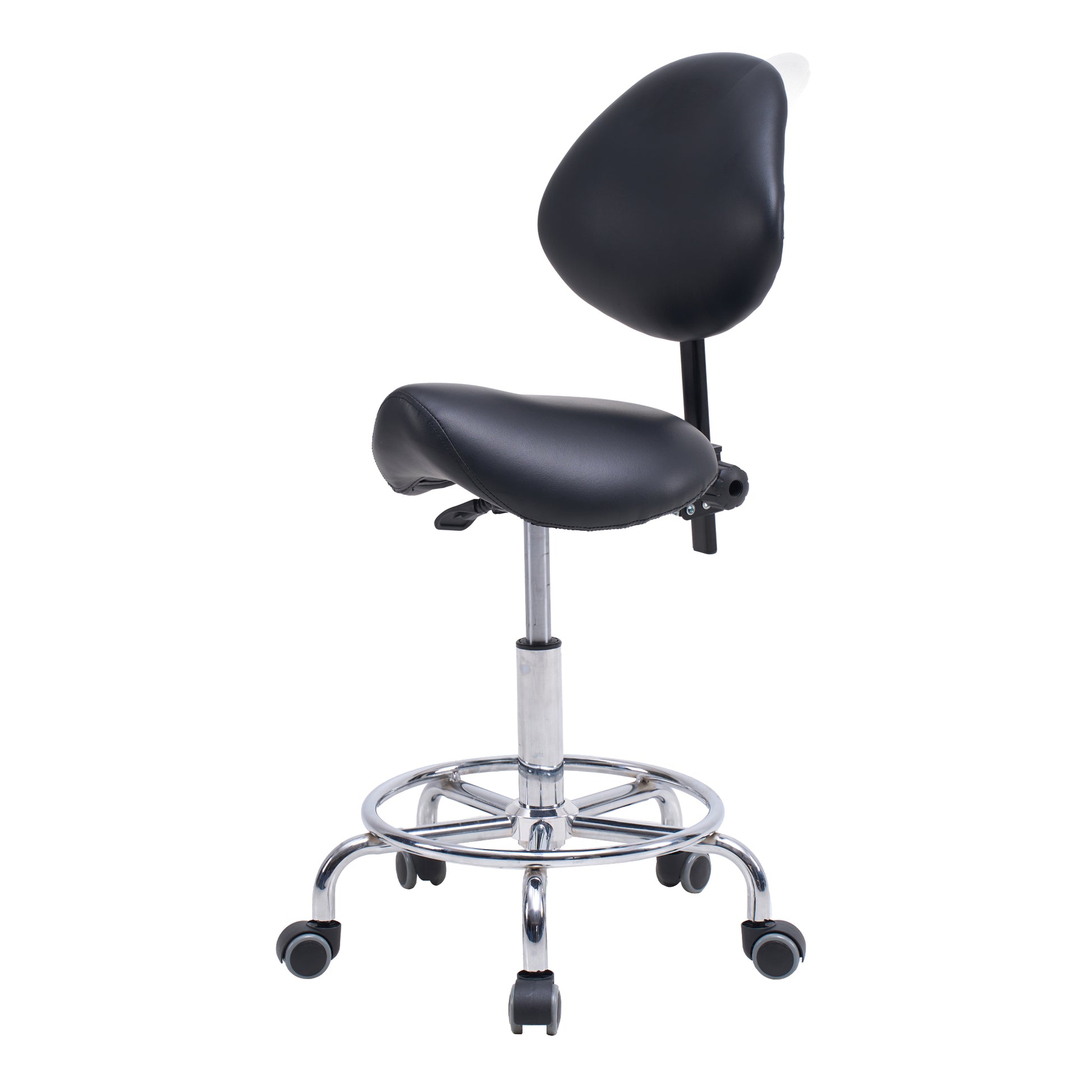 Ergonomic Black PU Saddle Office Chair with Wheels & Adjustable Height