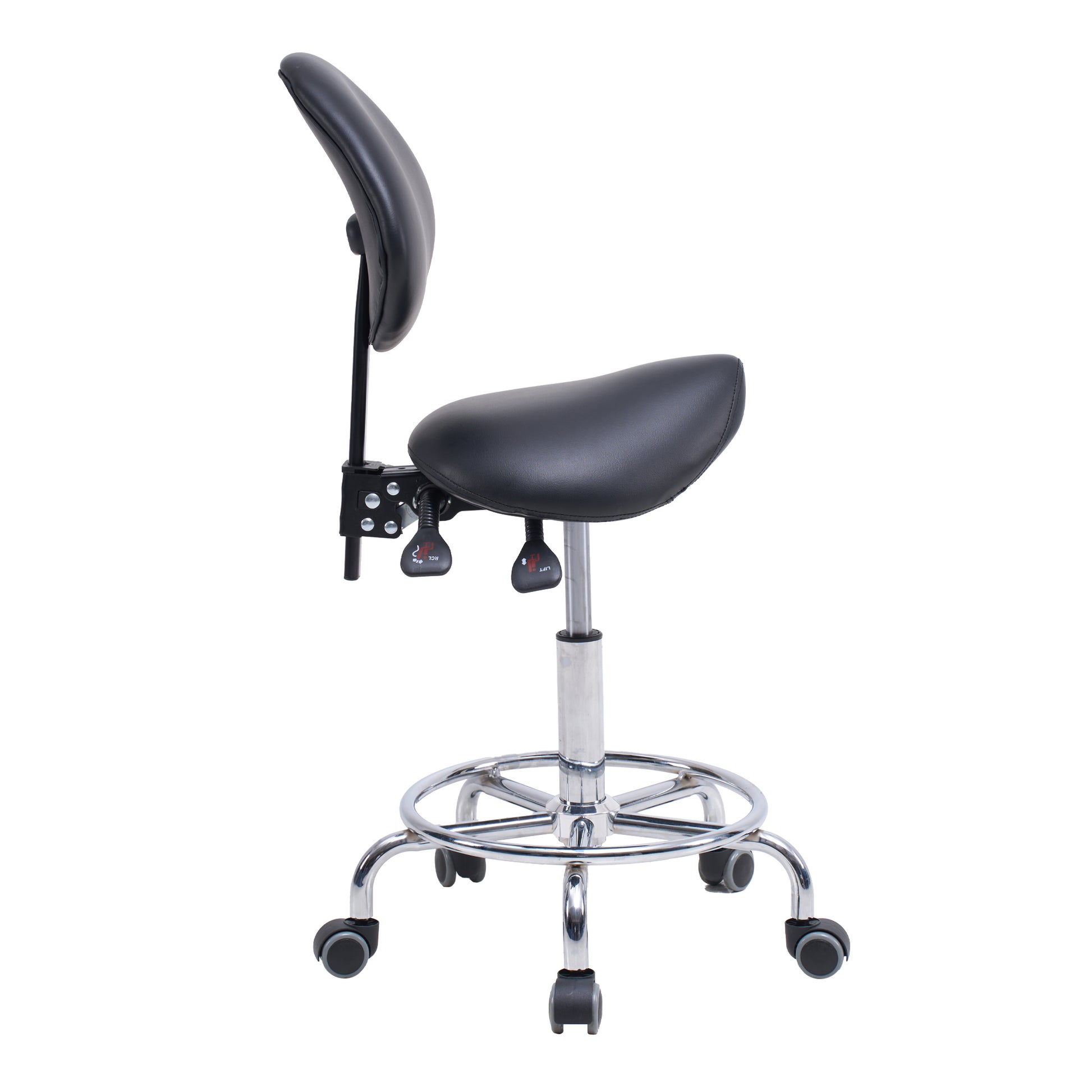 Ergonomic Black PU Saddle Office Chair with Wheels & Adjustable Height