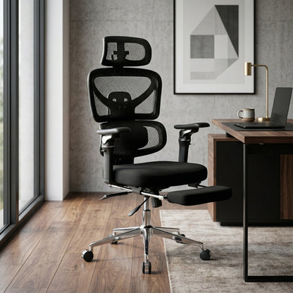 Ergonomic Home Office Desk Chair with Massage Lumbar Support,4D Headrest & 5D Armrests, Adjustable Back High and Seat Depth(Black)