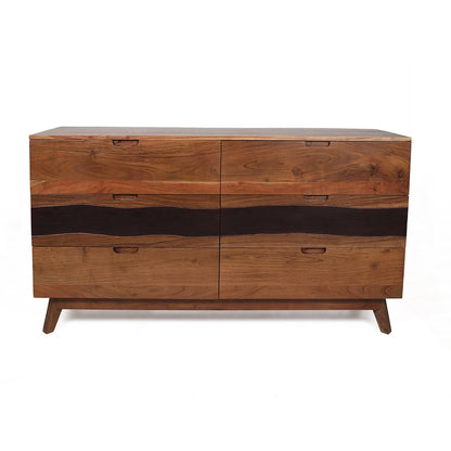 Natural Wood Sierra Six Drawer Sideboard - Bedroom Storage