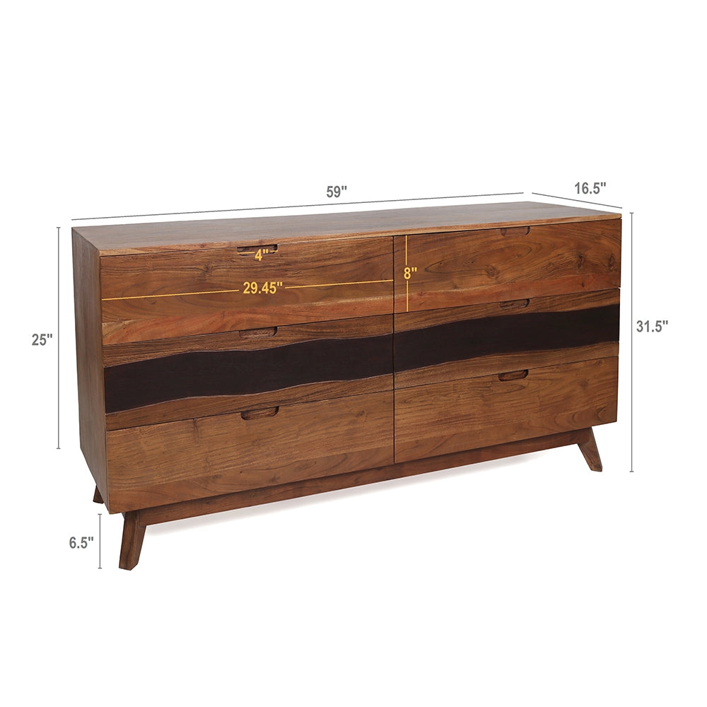 Natural Wood Sierra Six Drawer Sideboard - Bedroom Storage