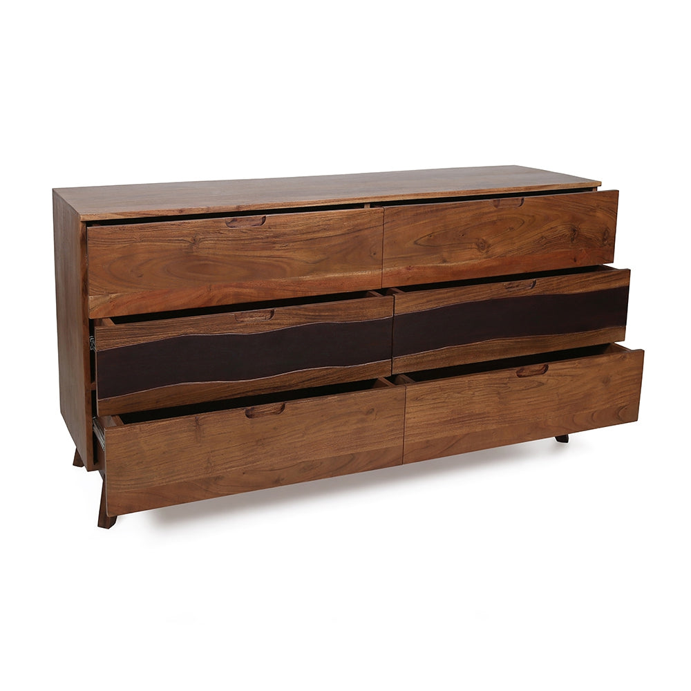 Natural Wood Sierra Six Drawer Sideboard - Bedroom Storage
