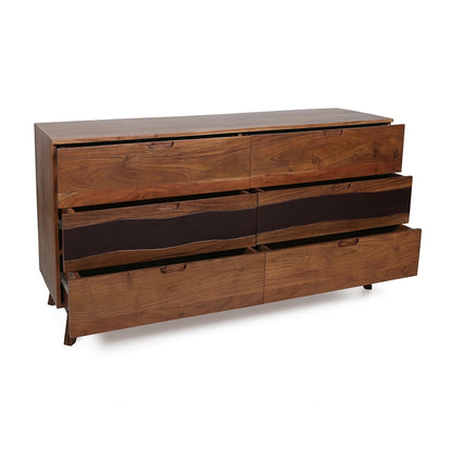 Natural Wood Sierra Six Drawer Sideboard - Bedroom Storage