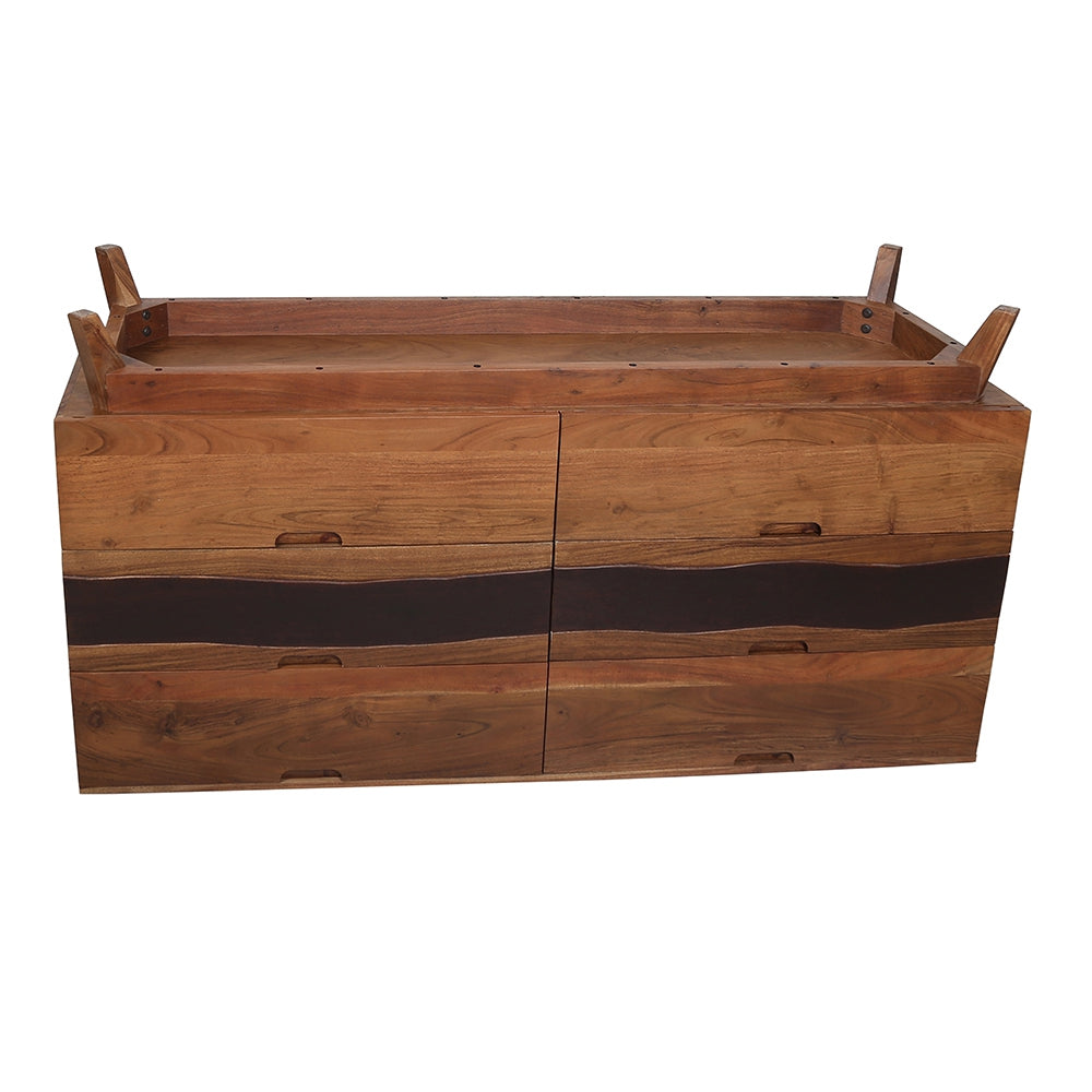 Natural Wood Sierra Six Drawer Sideboard - Bedroom Storage