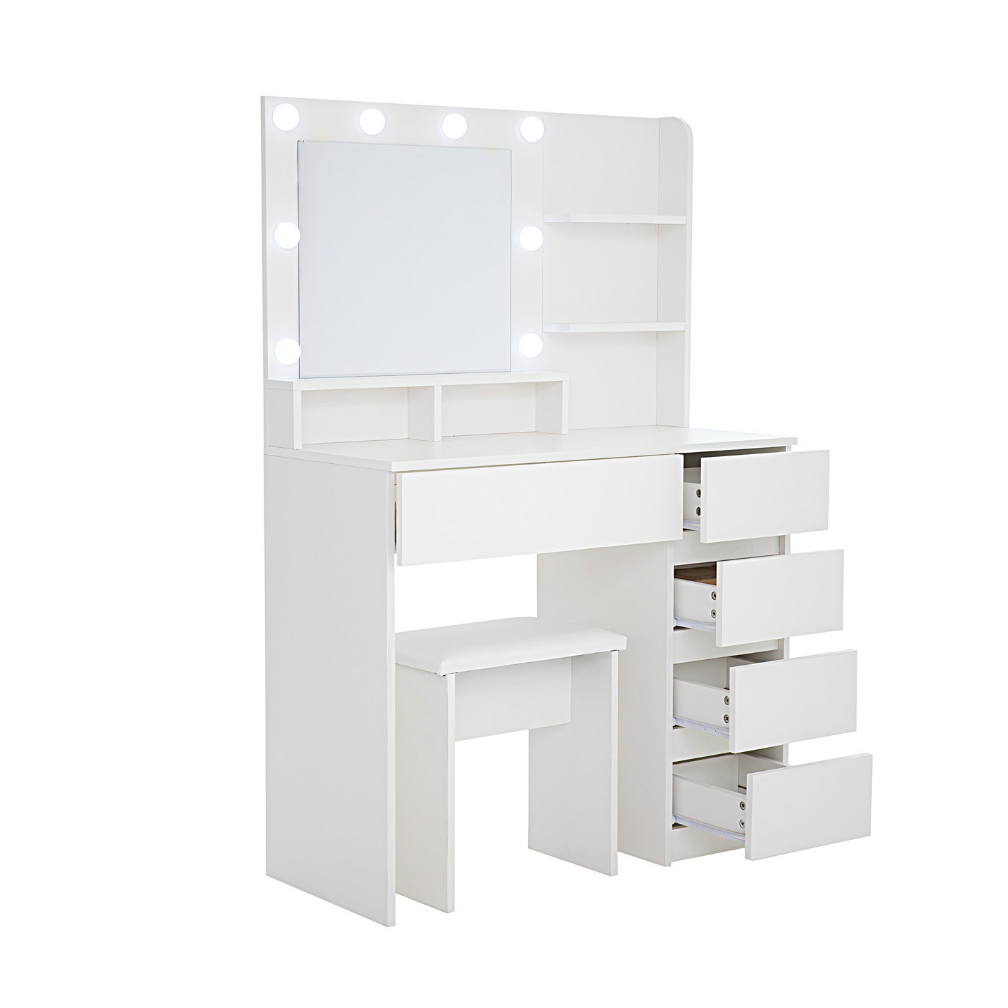 White Makeup Vanity Desk Set with Mirror & Lights - 4 Drawers