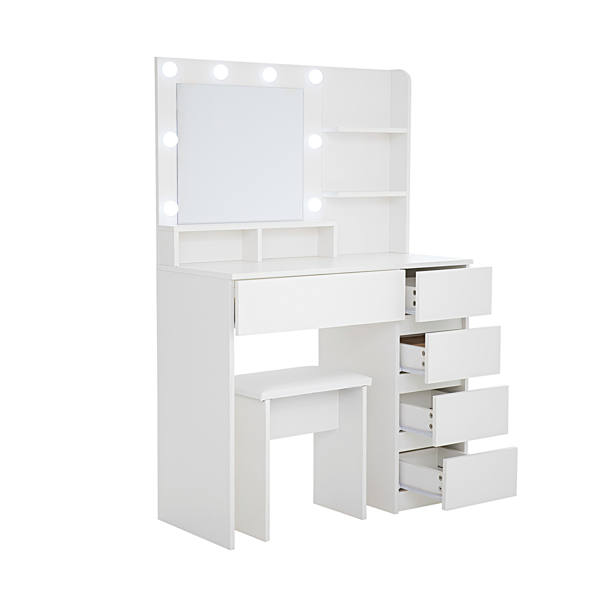 White Makeup Vanity Desk Set with Mirror & Lights - 4 Drawers