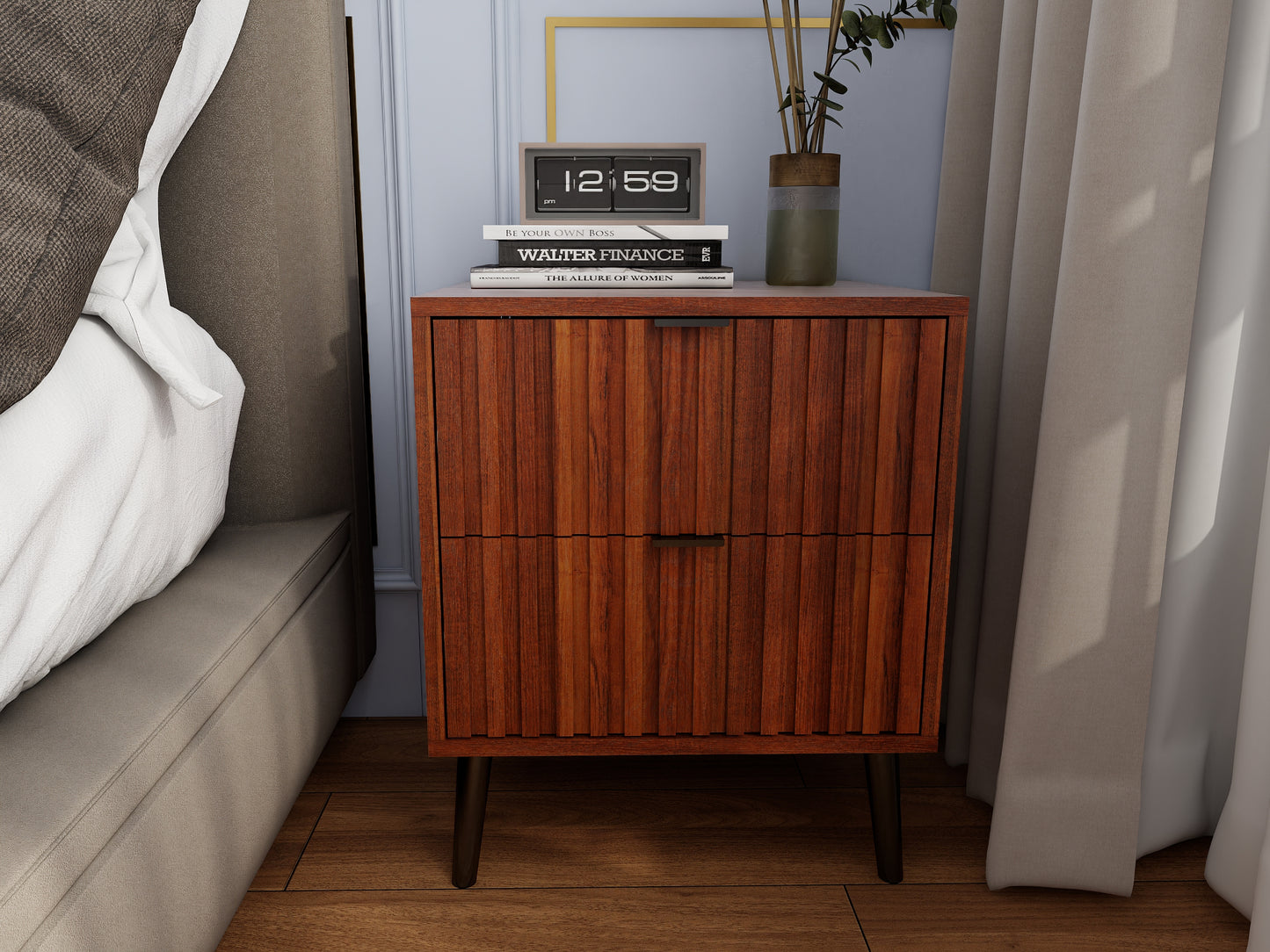 Wooden Nightstand with 2 Drawers