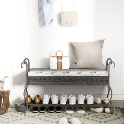 Shoe Rack Bench for Entryway, Industrial Bench, Rustic Shoe Rack for Small Spaces, Upholstered Entryway Bench, Multipurpose Entryway