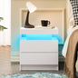 Nightstand LED Bedside Table Cabinet Lights Modern End Side with 2 Drawers for Bedroom (White)