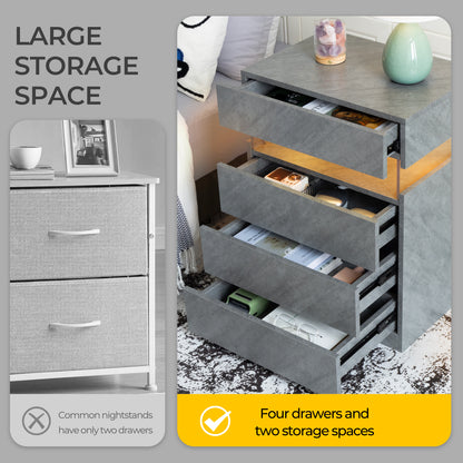 Grey Bedside Cabinet with 4 Drawers - Modern Nightstand