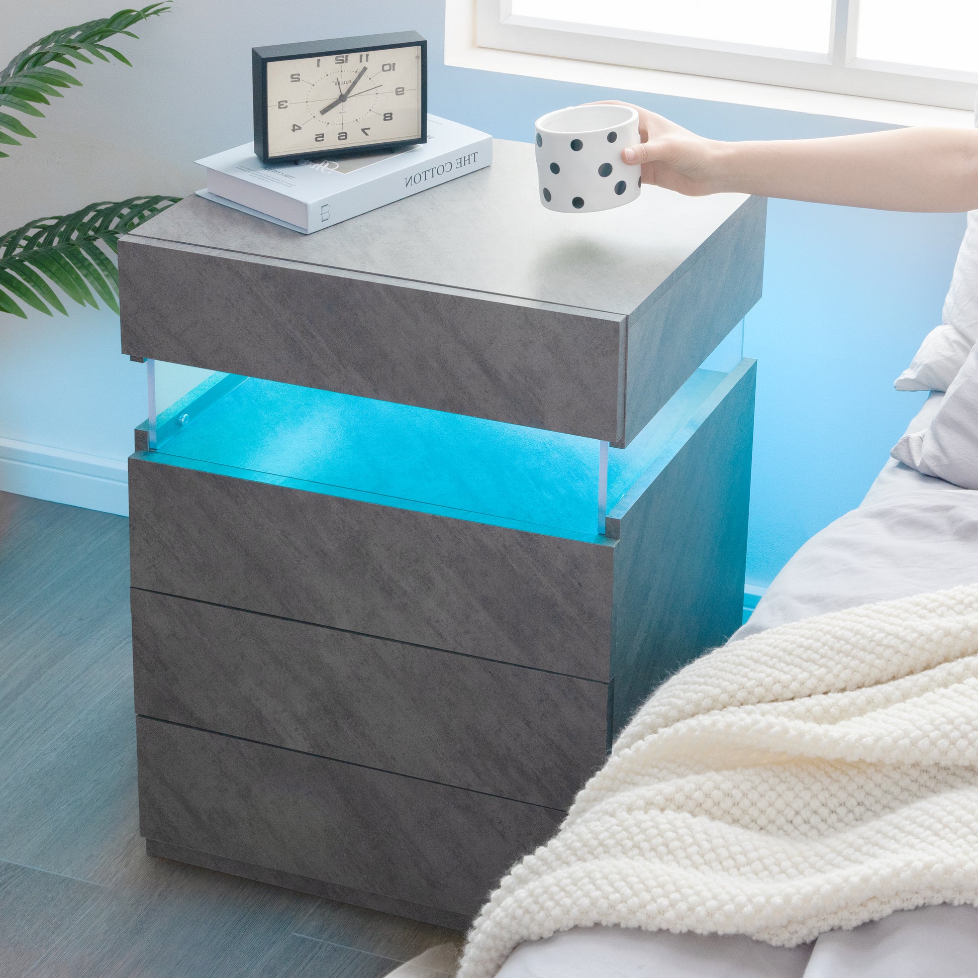 Grey Bedside Cabinet with 4 Drawers - Modern Nightstand