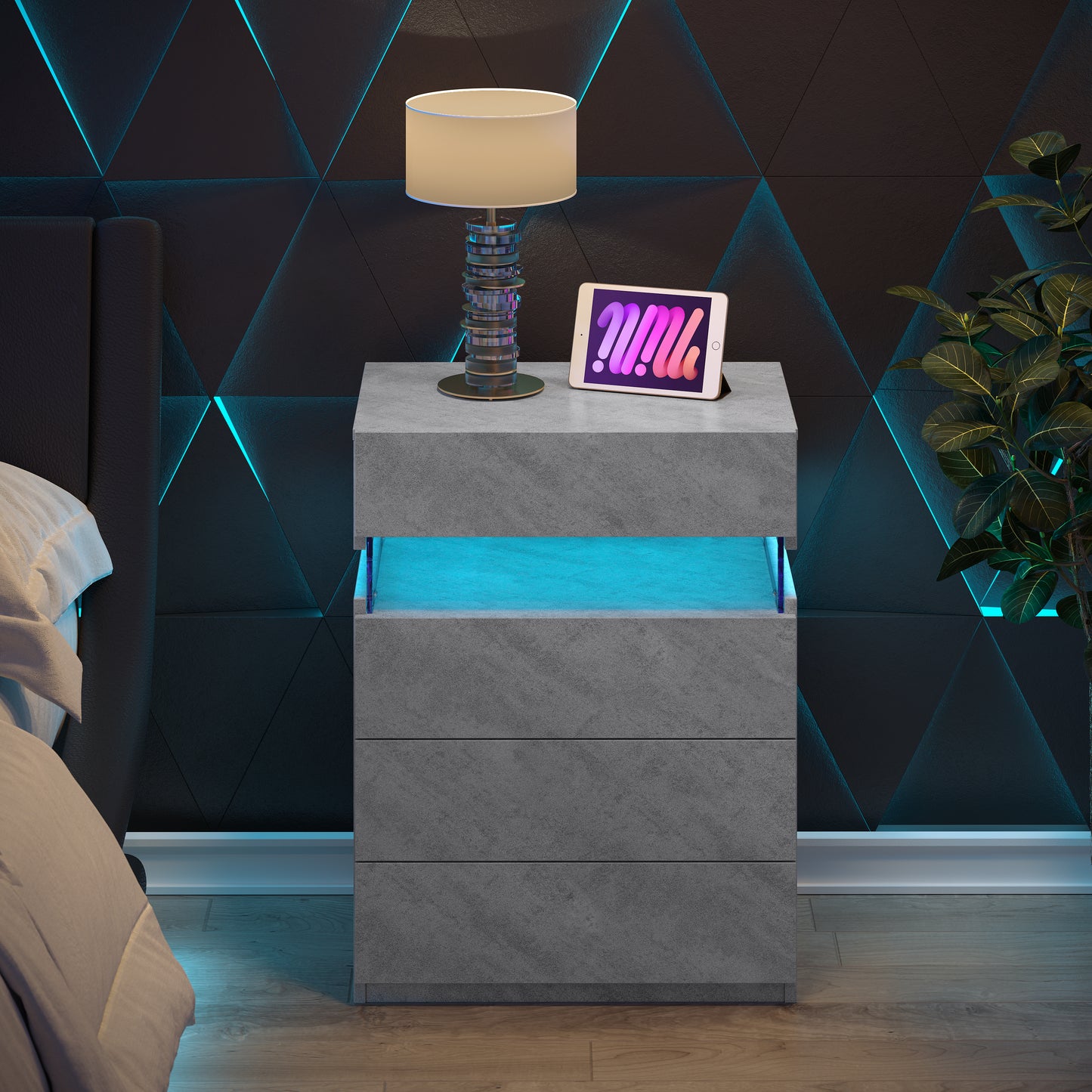 Grey Bedside Cabinet with 4 Drawers - Modern Nightstand