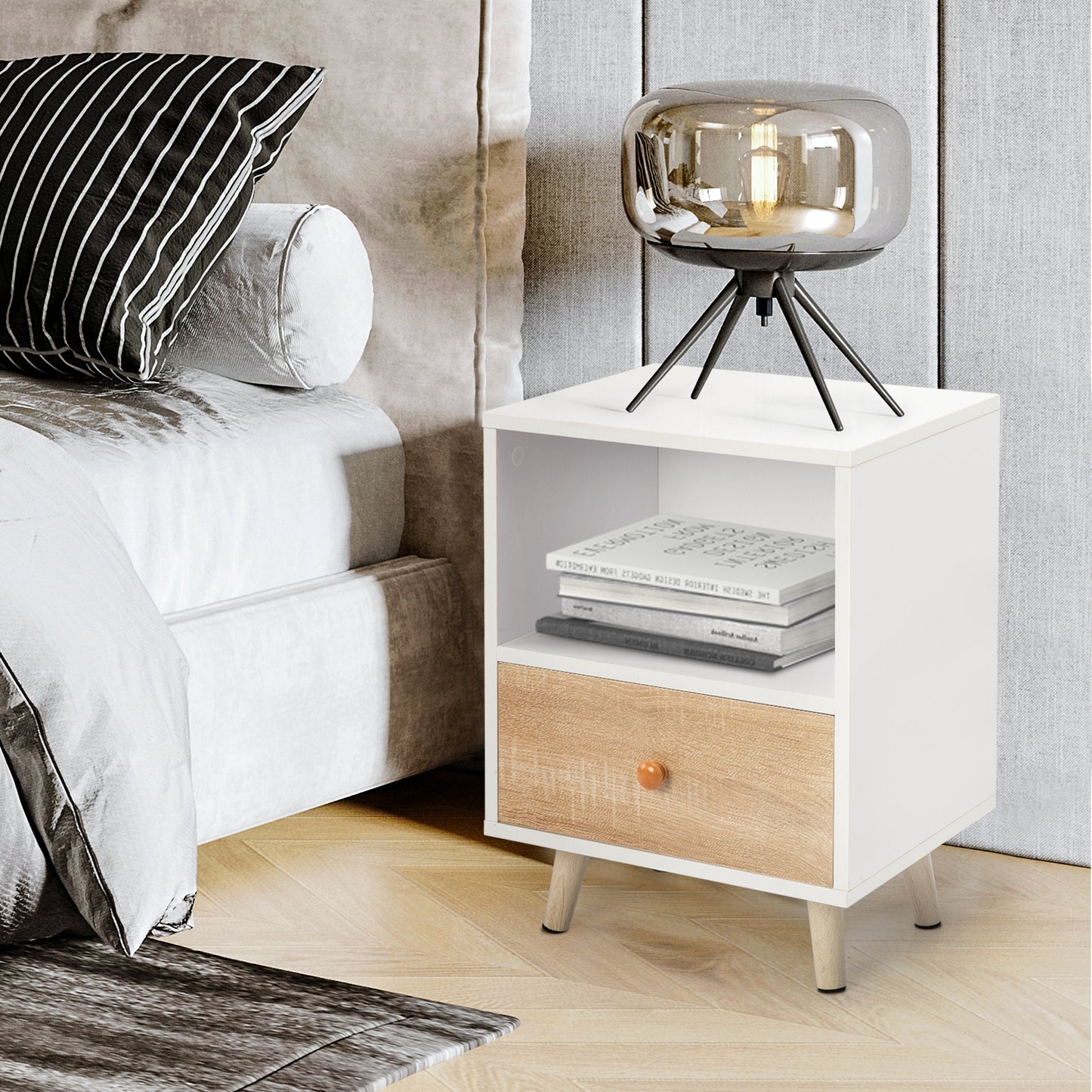 White Pine Nightstand with 1 Drawer - Bedroom Storage