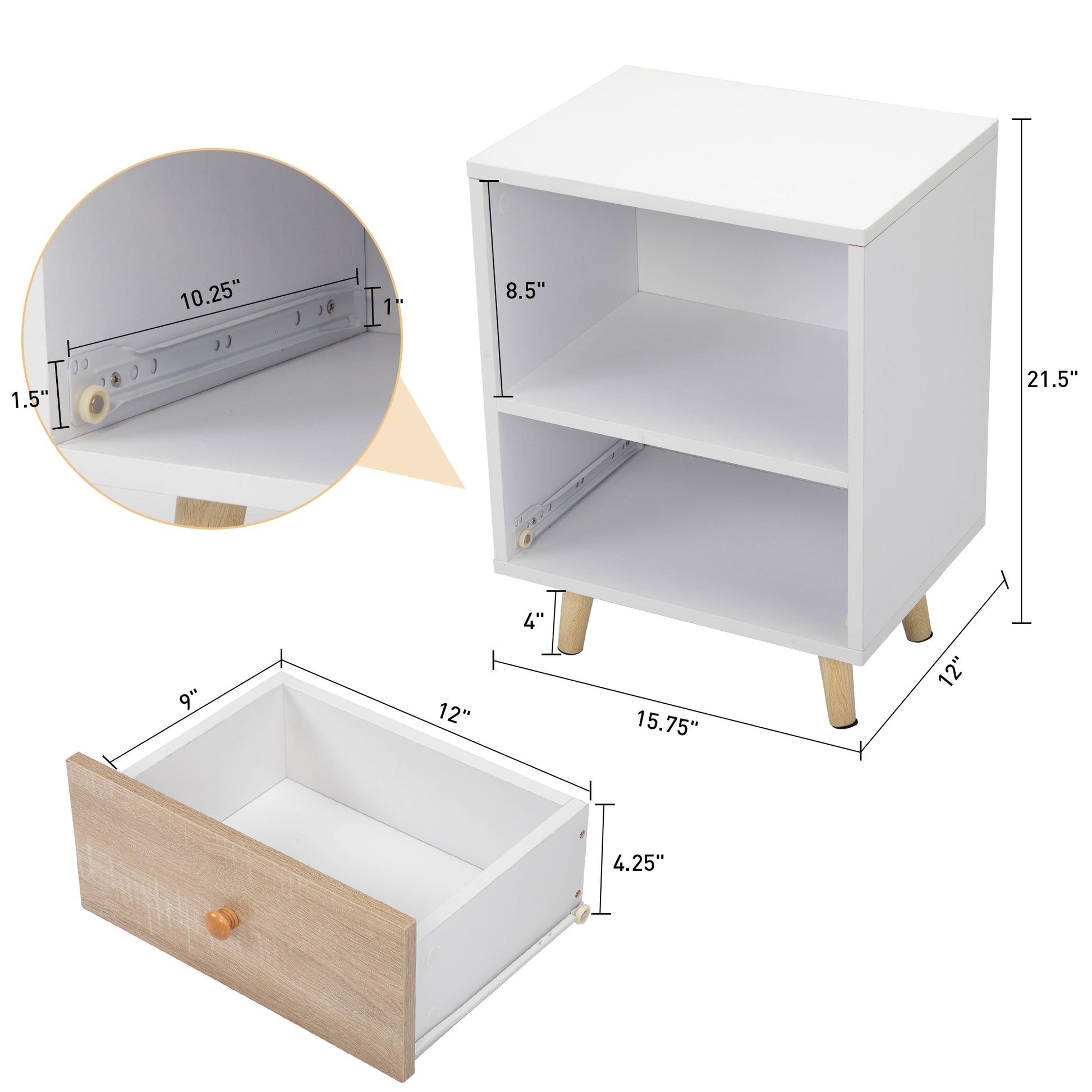 White Pine Nightstand with 1 Drawer - Bedroom Storage