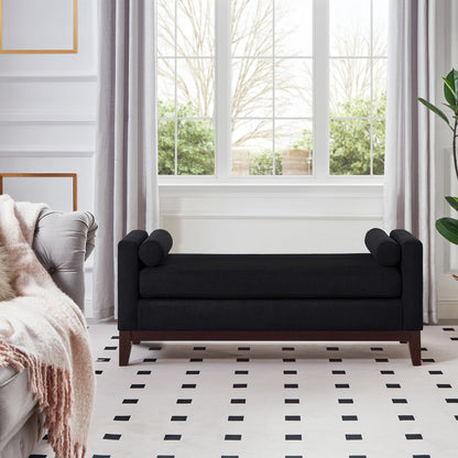 Black Boucle Bench with Pillows for Bedroom Entryway Seating