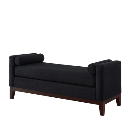 Black Boucle Bench with Pillows for Bedroom Entryway Seating
