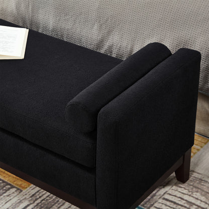 Black Boucle Bench with Pillows for Bedroom Entryway Seating