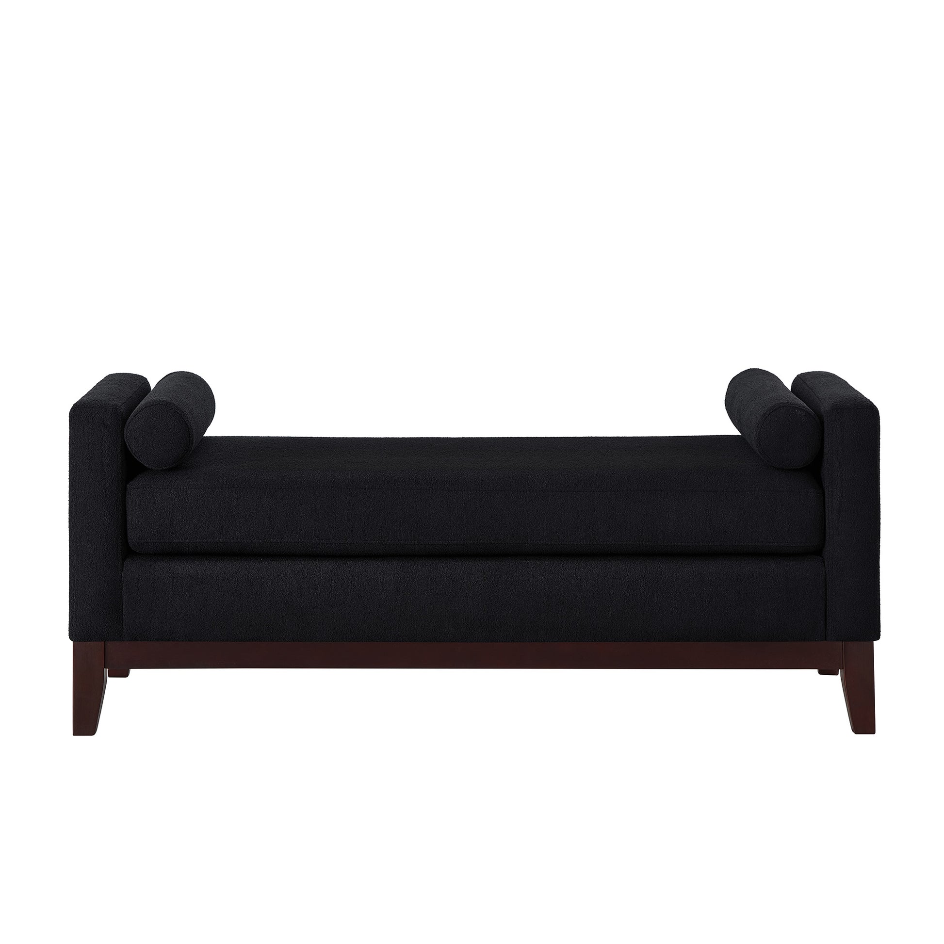 Black Boucle Bench with Pillows for Bedroom Entryway Seating