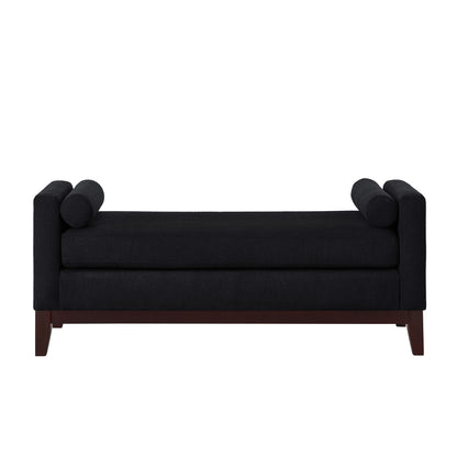 Black Boucle Bench with Pillows for Bedroom Entryway Seating
