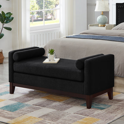 Large Upholstered Boucle Fabric Ottoman with Pillows,Comfort Padded Window Bench for Living Room,Entryway Bench-Black