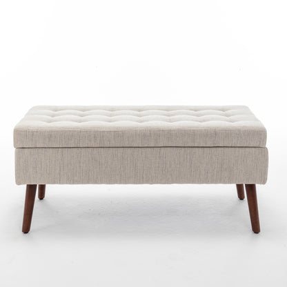 Off White Linen Storage Bench - Bedroom End of Bed Foot of Bed Entryway Bench