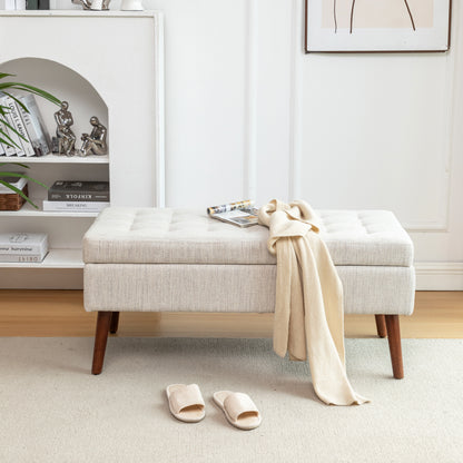 Off White Linen Storage Bench - Bedroom End of Bed Foot of Bed Entryway Bench