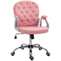 PU Leather Home Office Chair, Button Tufted Desk Chair with Padded Armrests, Adjustable Height and Swivel Wheels, Pink