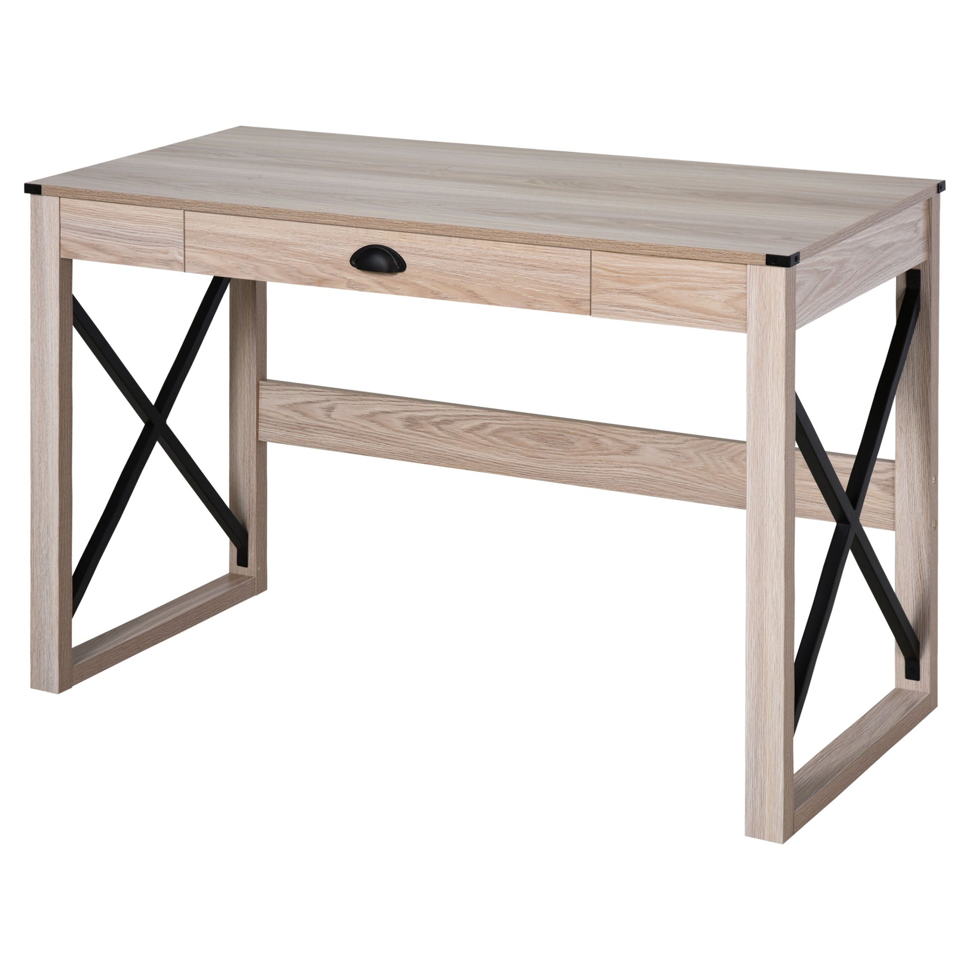 HOMCOM 44 inch Home Office Computer Desk, Rustic Writing Desk, Farmhouse Workstation with Storage Drawer, X-Frame