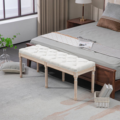 Cream White Tufted End of Bed Bench for Guest Room Seating for Bedroom